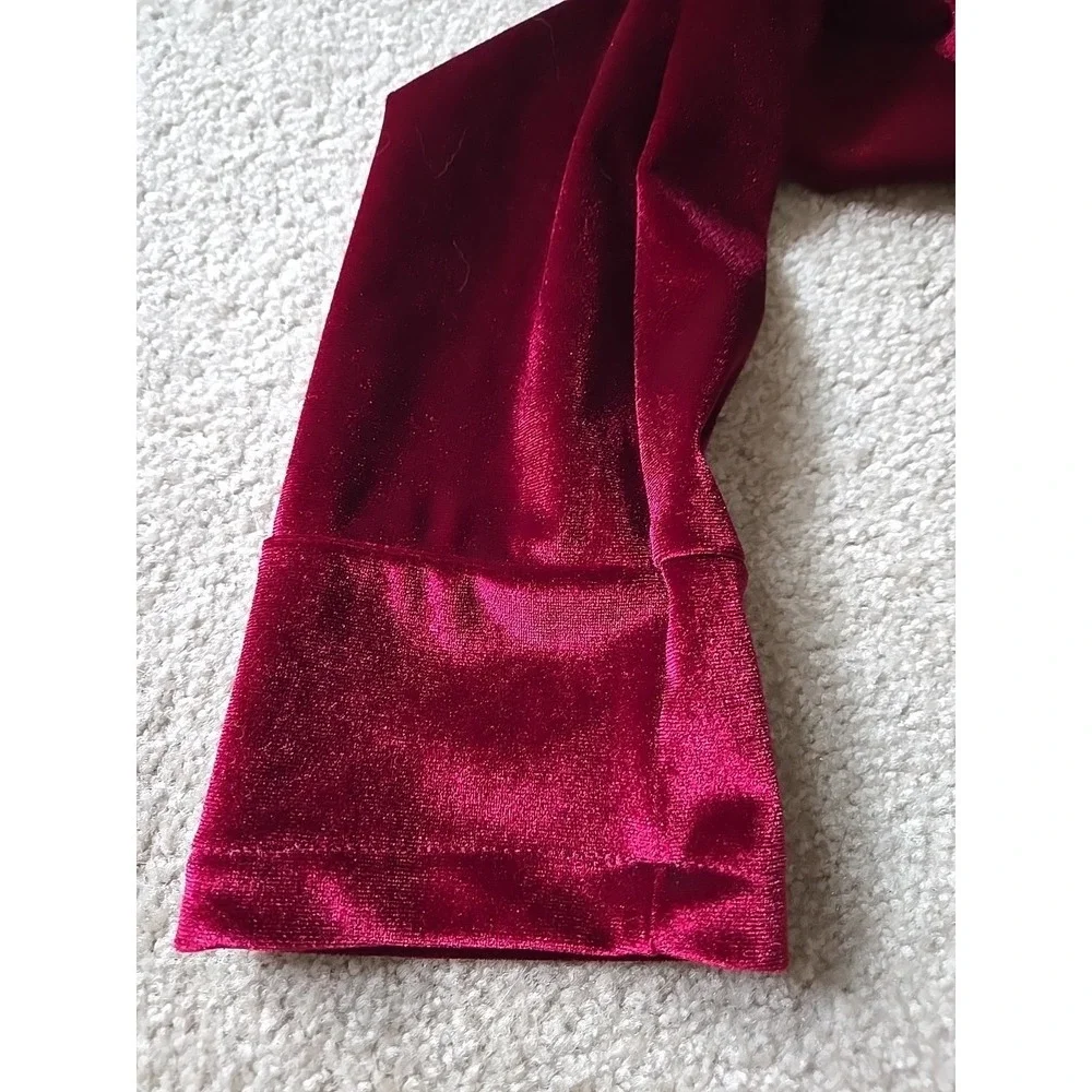 Urban CoCo Wine Red Velvet Cardigan Coat w/‎ Asymmetric Chiffon Hem Open Front M